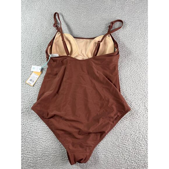 Kona Sol Swimsuit Women Large Brown Padded Accent One Piece Medium Coverage NWT - Picture 7 of 11